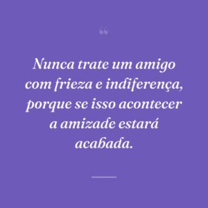 Nunca trate um amigo com frieza e indiferença, porque se isso acontecer a amizade estará acabada.