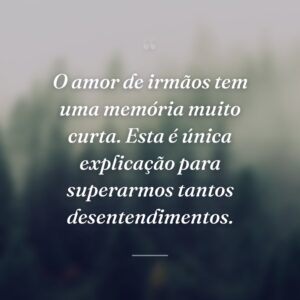 O amor de irmãos tem uma memória muito curta. Esta é única explicação para superarmos tantos desentendimentos.