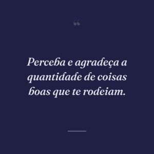 Perceba e agradeça a quantidade de coisas boas que te rodeiam.