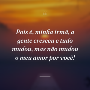 Pois é, minha irmã, a gente cresceu e tudo mudou, mas não mudou o meu amor por você!