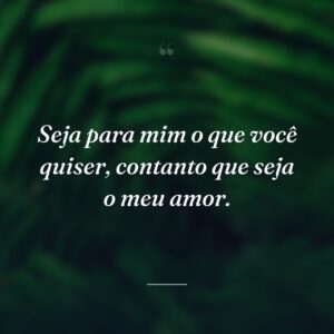 Seja para mim o que você quiser, contanto que seja o meu amor.