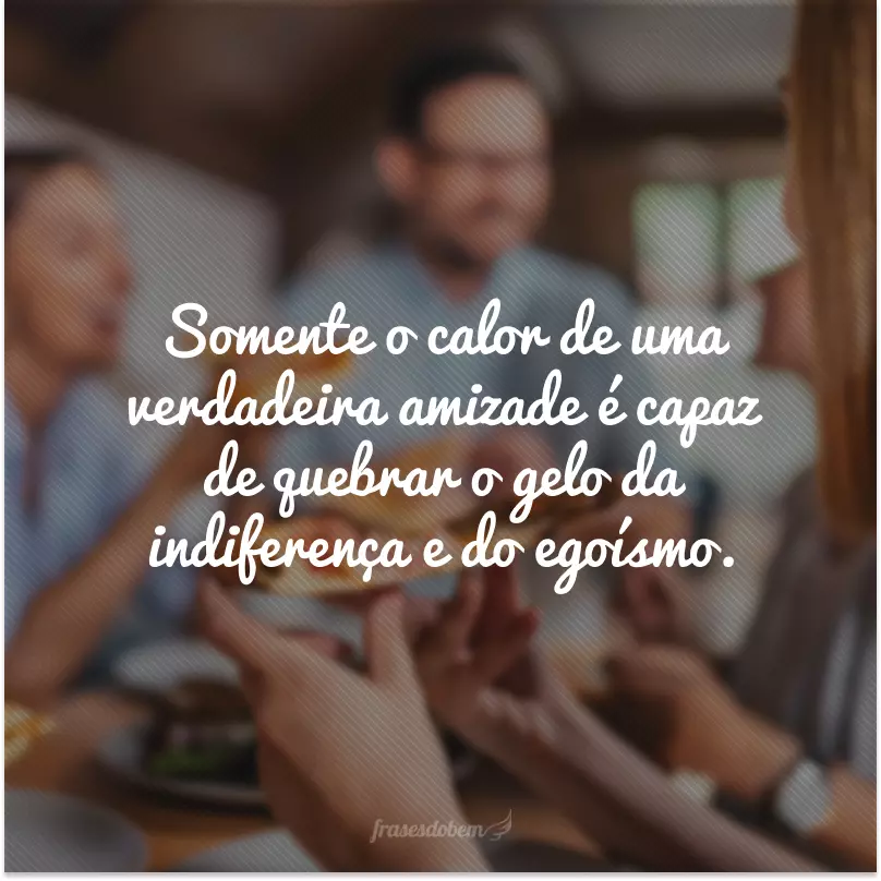 Somente o calor de uma verdadeira amizade é capaz de quebrar o gelo da indiferença e do egoísmo.