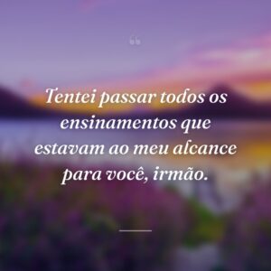 Tentei passar todos os ensinamentos que estavam ao meu alcance para você, irmão.