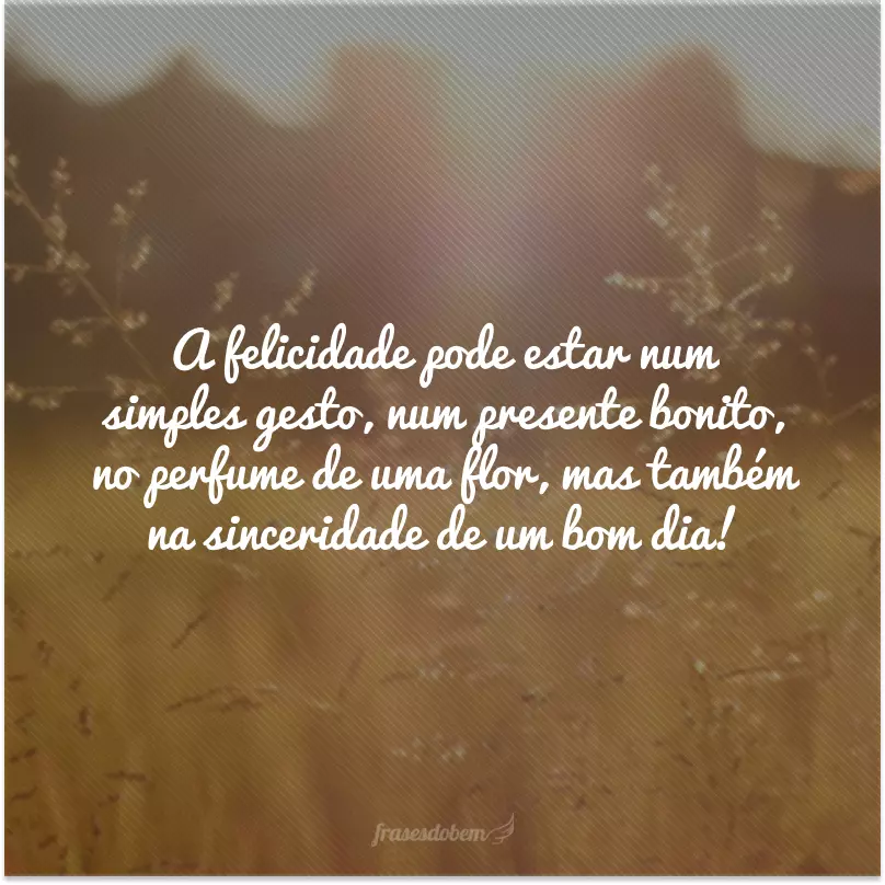 A felicidade pode estar num simples gesto, num presente bonito, no perfume de uma flor, mas também na sinceridade de um bom dia!