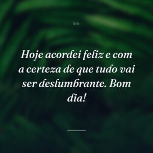 Hoje acordei feliz e com a certeza de que tudo vai ser deslumbrante. Bom dia!