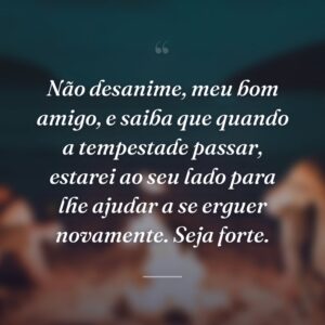 Não desanime, meu bom amigo, e saiba que quando a tempestade passar, estarei ao seu lado para lhe ajudar a se erguer novamente. Seja forte.