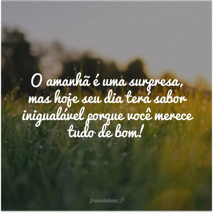 O amanhã é uma surpresa, mas hoje seu dia terá sabor inigualável porque você merece tudo de bom!