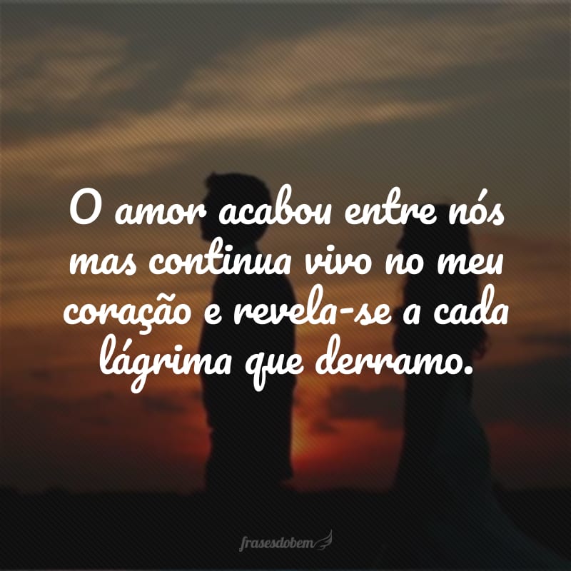 O amor acabou entre nós mas continua vivo no meu coração e revela-se a cada lágrima que derramo.