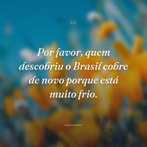 Por favor, quem descobriu o Brasil cobre de novo porque está muito frio.