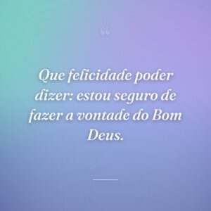 Que felicidade poder dizer: estou seguro de fazer a vontade do Bom Deus.