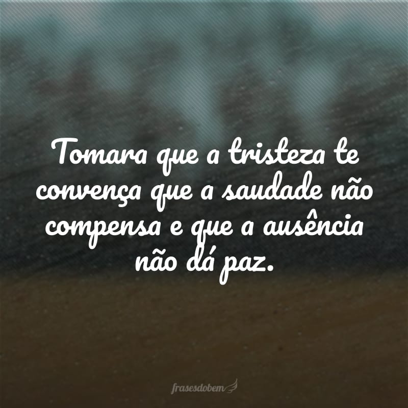 Tomara que a tristeza te convença que a saudade não compensa e que a ausência não dá paz.