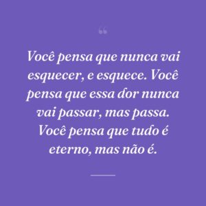 Você pensa que nunca vai esquecer, e esquece. Você pensa que essa dor nunca vai passar, mas passa. Você pensa que tudo é eterno, mas não é.