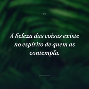 A beleza das coisas existe no espírito de quem as contempla.