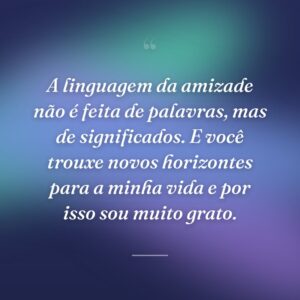 A linguagem da amizade não é feita de palavras, mas de significados. E você trouxe novos horizontes para a minha vida e por isso sou muito grato.