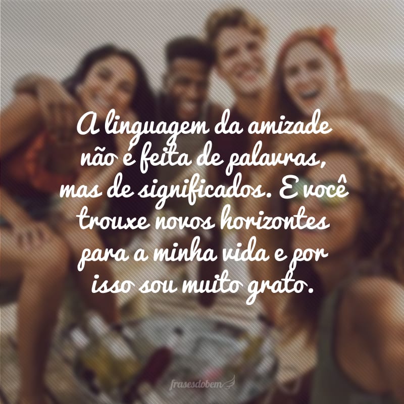A linguagem da amizade não é feita de palavras, mas de significados. E você trouxe novos horizontes para a minha vida e por isso sou muito grato.