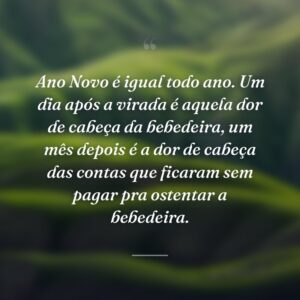 Ano Novo é igual todo ano. Um dia após a virada é aquela dor de cabeça da bebedeira, um mês depois é a dor de cabeça das contas que ficaram sem pagar pra ostentar a bebedeira.