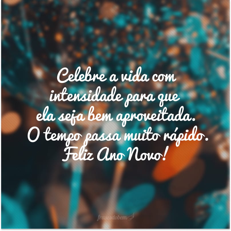 Celebre a vida com intensidade para que ela seja bem aproveitada. O tempo passa muito rápido. Feliz Ano Novo!