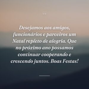 Desejamos aos amigos, funcionários e parceiros um Natal repleto de alegria. Que no próximo ano possamos continuar cooperando e crescendo juntos. Boas Festas!