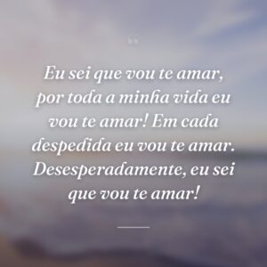 Eu sei que vou te amar, por toda a minha vida eu vou te amar! Em cada despedida eu vou te amar. Desesperadamente, eu sei que vou te amar!