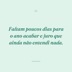 Faltam poucos dias para o ano acabar e juro que ainda não entendi nada.