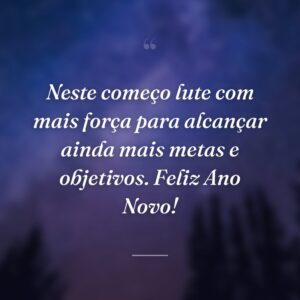 Neste começo lute com mais força para alcançar ainda mais metas e objetivos. Feliz Ano Novo!
