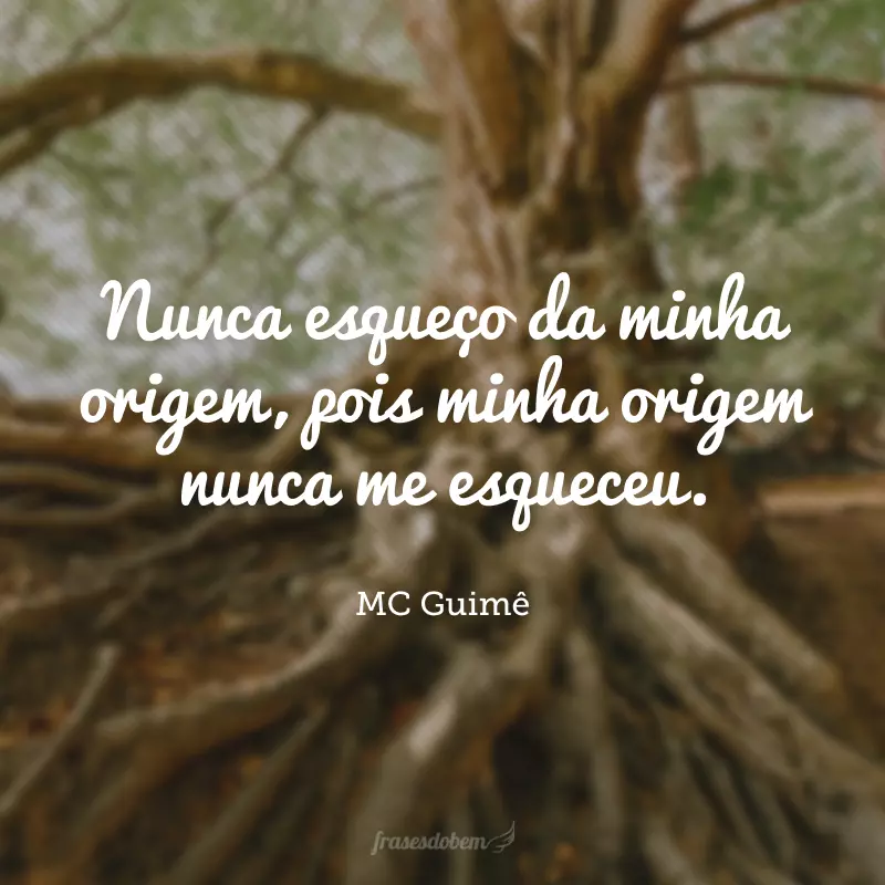 Nunca esqueço da minha origem, pois minha origem nunca me esqueceu.