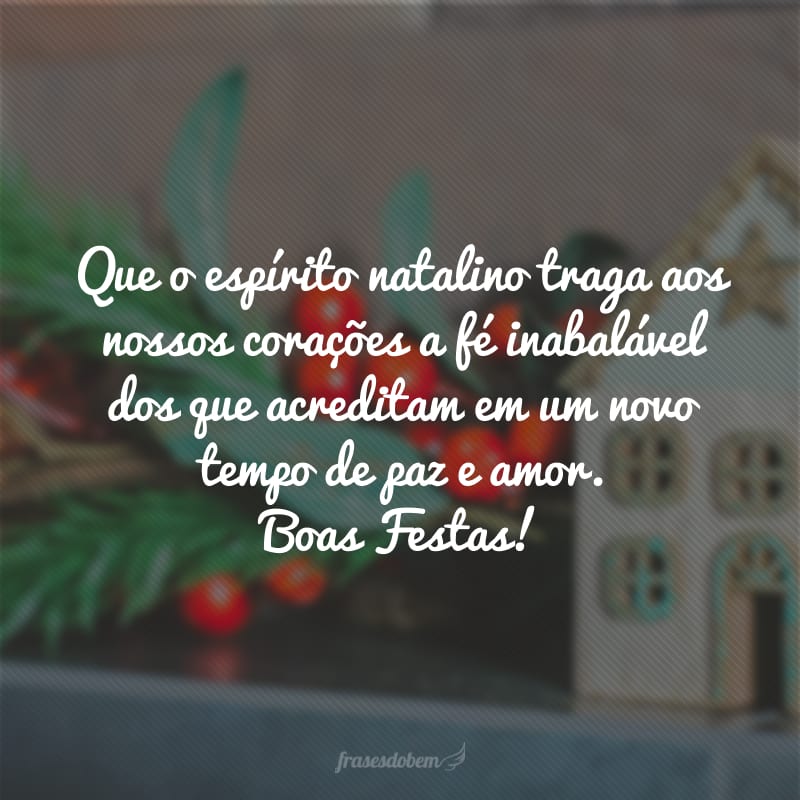 Que o espírito natalino traga aos nossos corações a fé inabalável dos que acreditam em um novo tempo de paz e amor. Boas Festas!