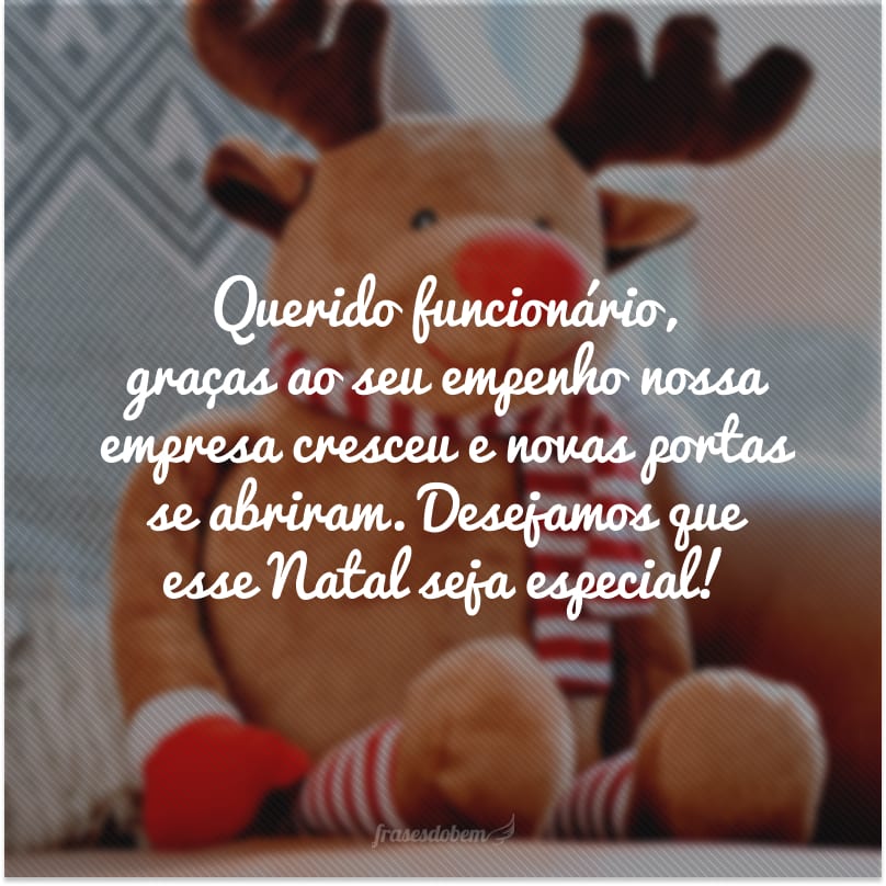 Querido funcionário, graças ao seu empenho nossa empresa cresceu e novas portas se abriram. Desejamos que esse Natal seja especial!