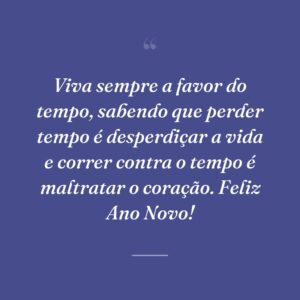 Viva sempre a favor do tempo, sabendo que perder tempo é desperdiçar a vida e correr contra o tempo é maltratar o coração. Feliz Ano Novo!