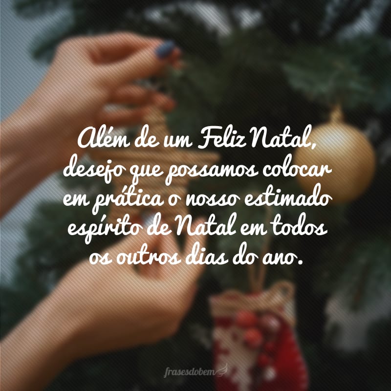 Além de um Feliz Natal, desejo que possamos colocar em prática o nosso estimado espírito de Natal em todos os outros dias do ano. 