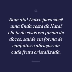 Bom dia! Deixo para você uma linda cesta de Natal cheia de risos em forma de doces, saúde em forma de confeitos e abraços em cada fruta cristalizada.
