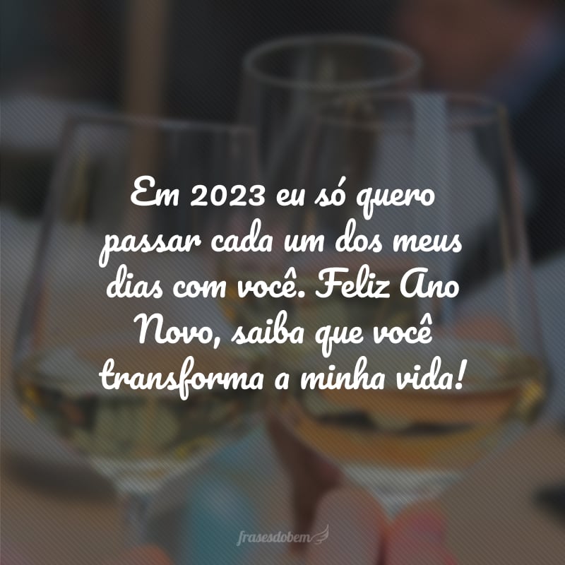 Em 2024, eu só quero passar cada um dos meus dias com você. Feliz Ano Novo, saiba que você transforma a minha vida!