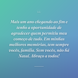 Mais um ano chegando ao fim e tenho a oportunidade de agradecer quem permitiu meu começo de tudo. Em minhas melhores memórias, tem sempre vocês, família. Sem vocês, não há Natal. Abraço a todos!