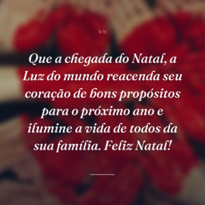 Que a chegada do Natal, a Luz do mundo reacenda seu coração de bons propósitos para o próximo ano e ilumine a vida de todos da sua família. Feliz Natal!
