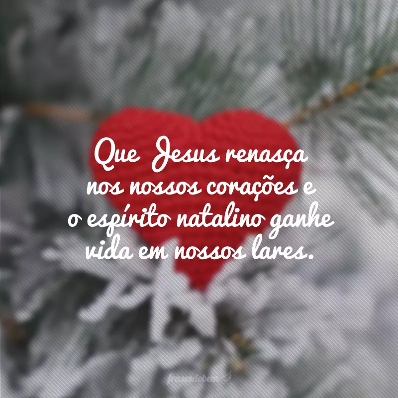 Que Jesus renasça nos nossos corações e o espírito natalino ganhe vida em nossos lares.