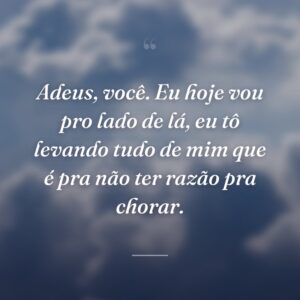 Adeus, você. Eu hoje vou pro lado de lá, eu tô levando tudo de mim que é pra não ter razão pra chorar.