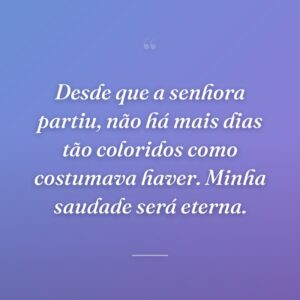 Desde que a senhora partiu, não há mais dias tão coloridos como costumava haver. Minha saudade será eterna.