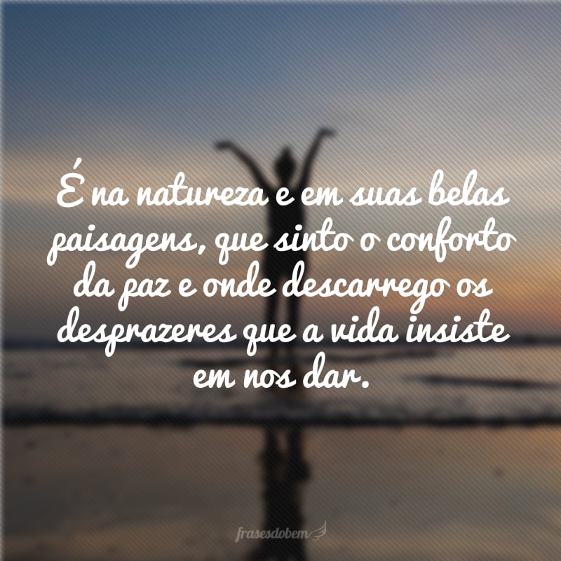 É na natureza e em suas belas paisagens, que sinto o conforto da paz e onde descarrego os desprazeres que a vida insiste em nos dar.