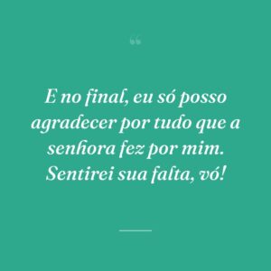 E no final, eu só posso agradecer por tudo que a senhora fez por mim. Sentirei sua falta, vó!