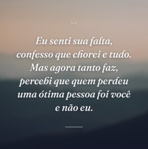 Eu senti sua falta, confesso que chorei e tudo. Mas agora tanto faz, percebi que quem perdeu uma ótima pessoa foi você e não eu.