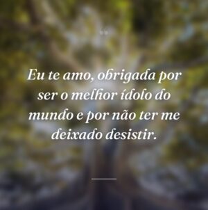 Eu te amo, obrigada por ser o melhor ídolo do mundo e por não ter me deixado desistir.