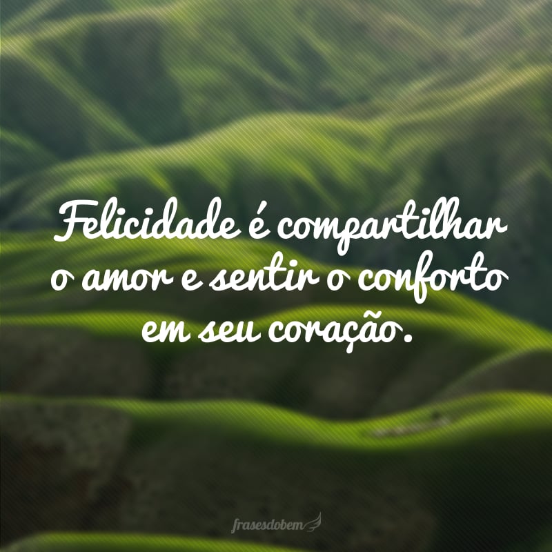 Felicidade é compartilhar o amor e sentir o conforto em seu coração.