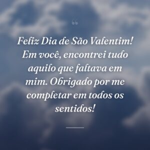 Feliz Dia de São Valentim! Em você, encontrei tudo aquilo que faltava em mim. Obrigado por me completar em todos os sentidos!