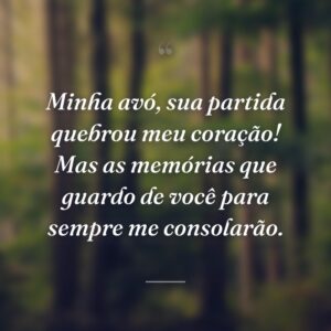 Minha avó, sua partida quebrou meu coração! Mas as memórias que guardo de você para sempre me consolarão.