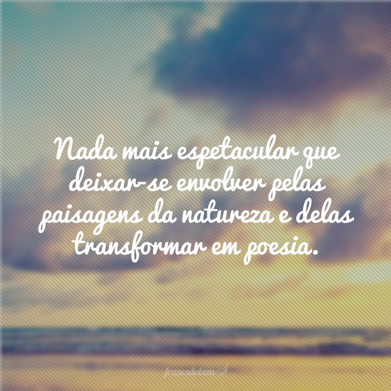 Nada mais espetacular que deixar-se envolver pelas paisagens da natureza e delas transformar em poesia.