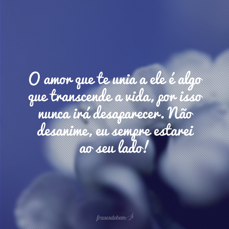 O amor que te unia a ele é algo que transcende a vida, por isso nunca irá desaparecer. Não desanime, eu sempre estarei ao seu lado!