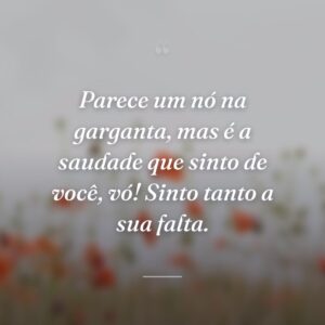 Parece um nó na garganta, mas é a saudade que sinto de você, vó! Sinto tanto a sua falta.