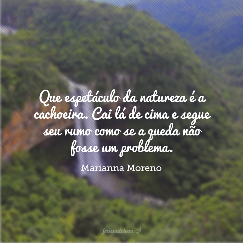 Que espetáculo da natureza é a cachoeira. Cai lá de cima e segue seu rumo como se a queda não fosse um problema.