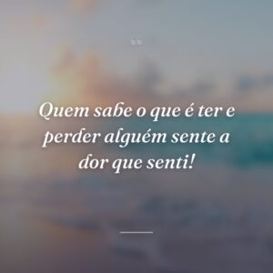 Quem sabe o que é ter e perder alguém sente a dor que senti!