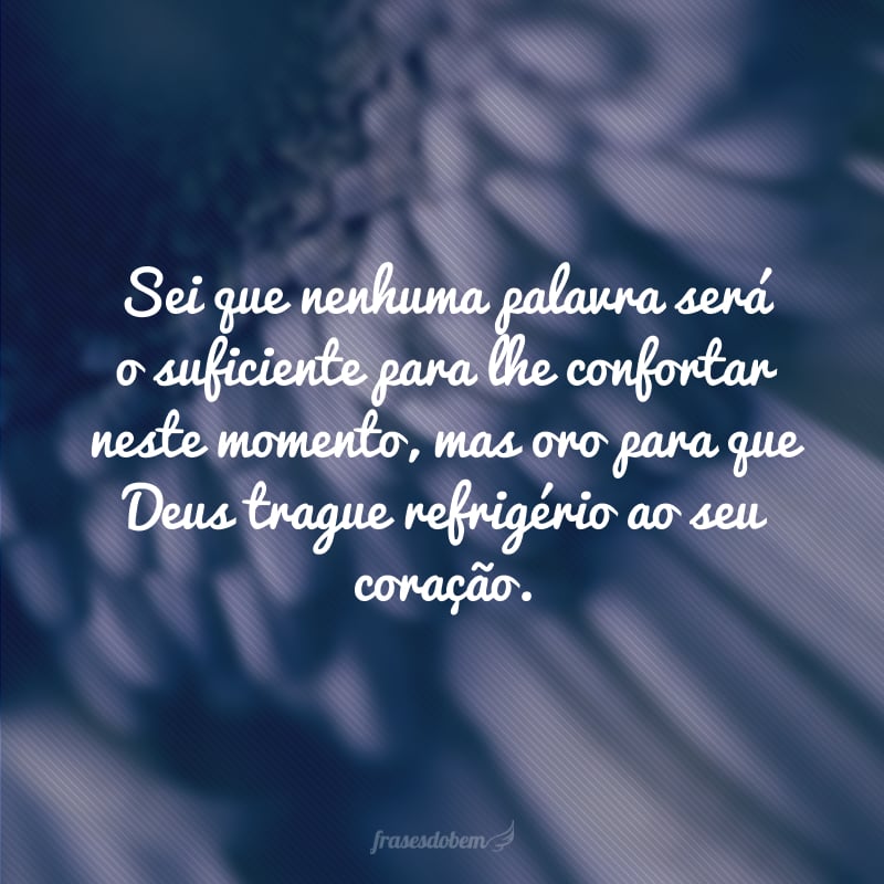 Sei que nenhuma palavra será o suficiente para lhe confortar neste momento, mas oro para que Deus trague refrigério ao seu coração. 